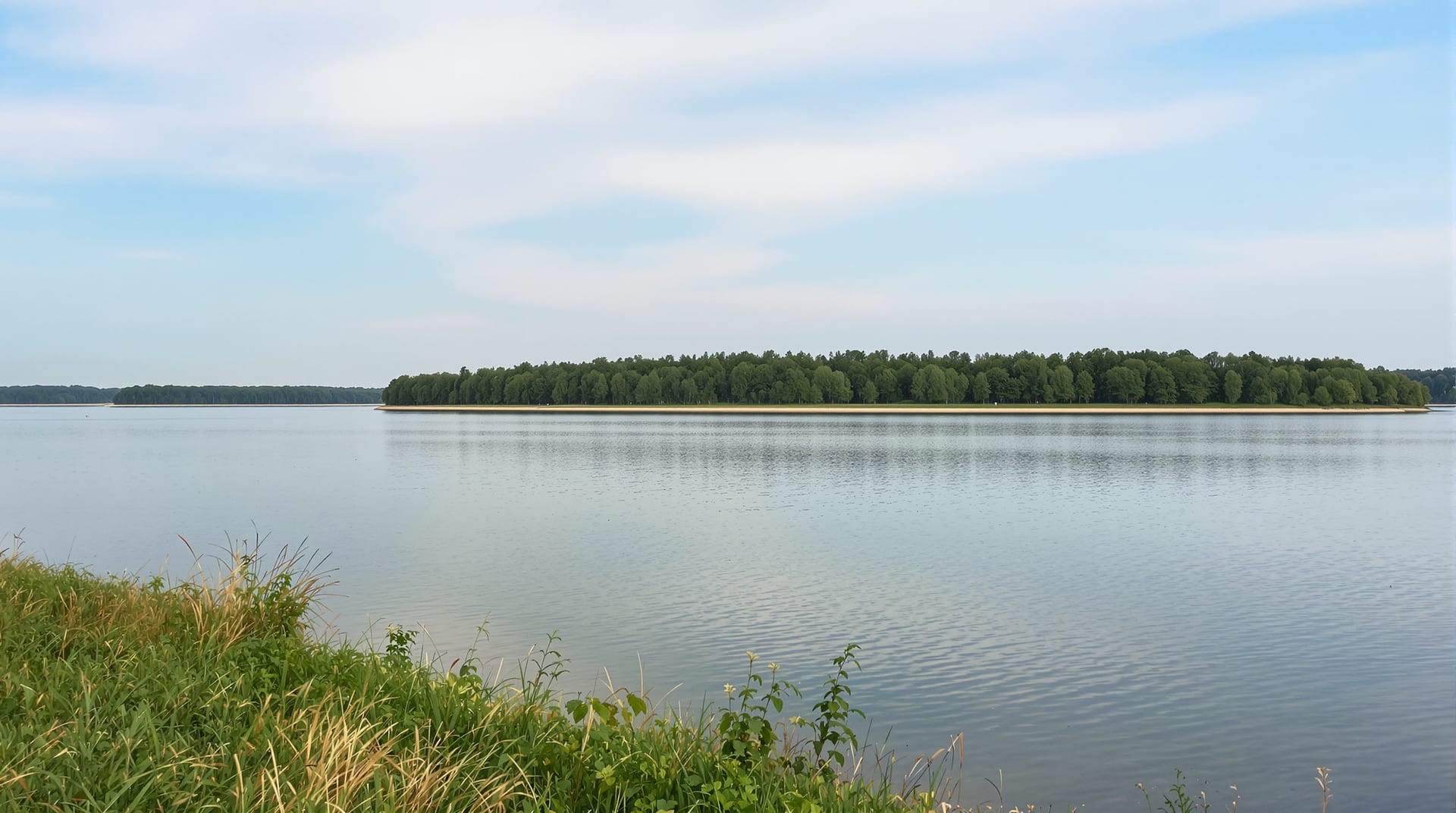 The Danube at Belene with the wooded shore of Persin island in the distance